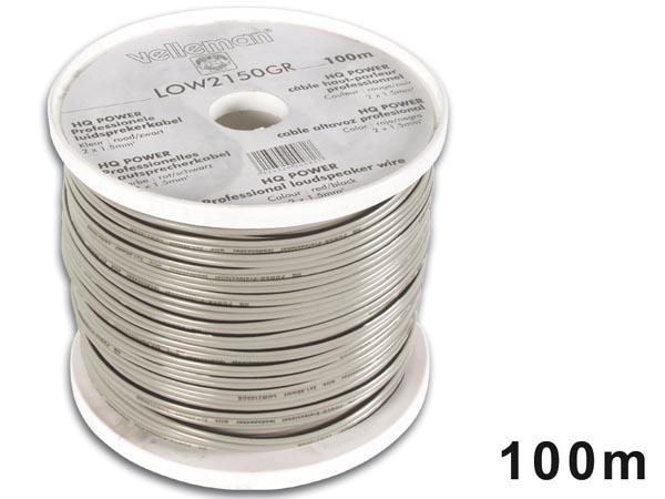KAIUTINKAAPELI 2x1.50mm² HARMAA - MUSTA RAITA 100m RULLA - Kaiutinkaapelit - LOW2150GR - 1