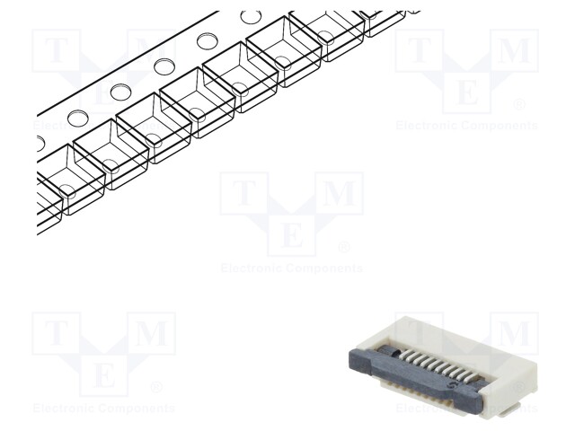 LIITIN: FFC/FPC - TINATTU - SMT - 500MA - 50V - PIN: 10 - LIITOKSET: KUPARI - FFC/FPC liittimet rasteri 0,5mm - DS1020-11-10VBT1-R - 1