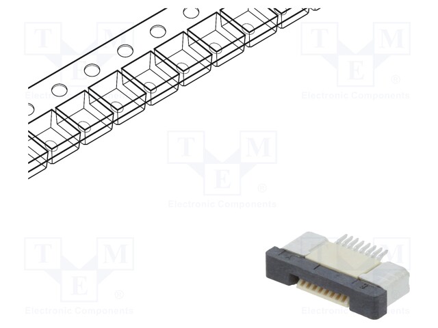 LIITIN: FFC/FPC - TINATTU - SMT - 500MA - 50V - PIN: 8 - LIITOKSET: KUPARI - FFC/FPC liittimet rasteri 0,5mm - DS1020-09-8VBT1B-R - 1