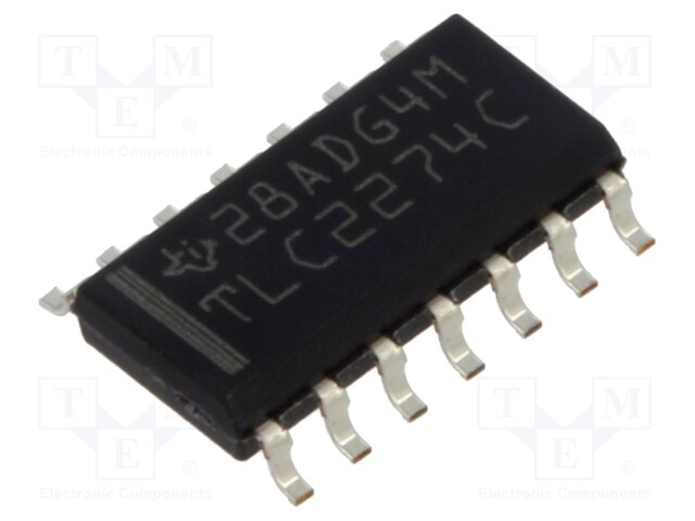 OPERAATIOVAHVISTIN - 2,2MHZ - CH: 4 - ±2,2÷8VDC,4,4÷16VDC - SO14 - Operaatiovahvistimet - SMD - TLC2274CDR - 1