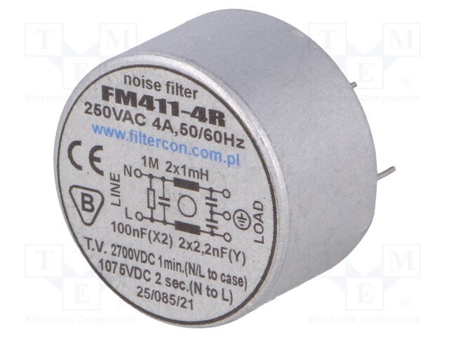 SUODATIN: HÄIRIÖSUOJA-250VAC - CX: 100NF - CY: 2,2NF - 0,5MH - THT - Häiriönpoistosuotimet - FM411-4R - 1