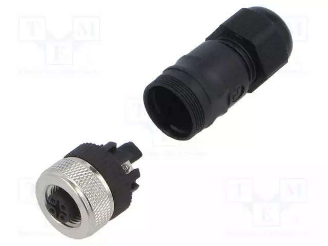 LIITIN: M12 - PISTOKE - NAARAS - 4A - 30V - PIN: 5 - IP67 - SUORA - JOHTOON - Erikoisliittimet - 1240-05-T9CR - 1