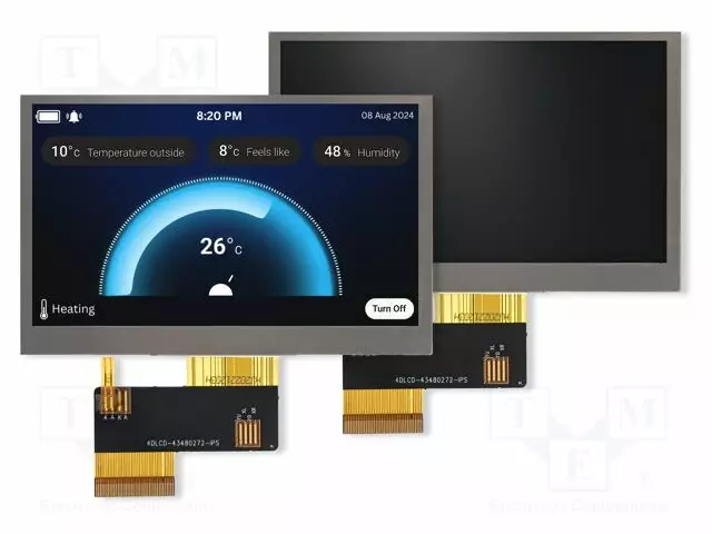 TFT NÄYTTÖ - 4,3" - 480X272 - VALAISTUS: LED - 105,5X67,2MM - RGB - TFT-näytöt - 4DLCD-43-R - 1