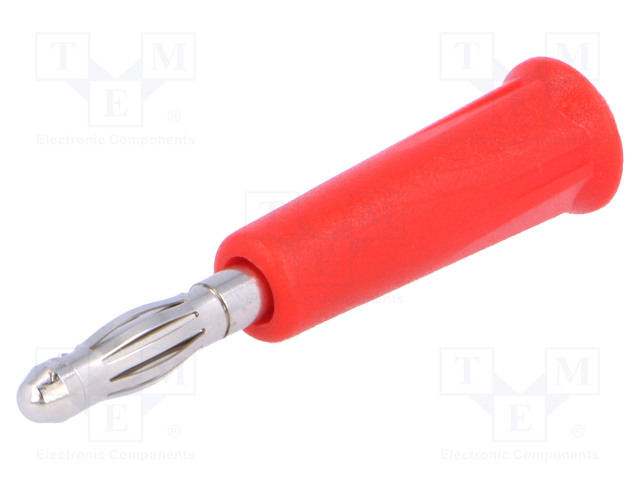 LABORATORY CONNECTOR: 4MM BANANA - PLUG - 24A - 30VAC - 60VDC - PUNAINEN - Banaaniliittimet 4mm - PJP1010-I-R - 1