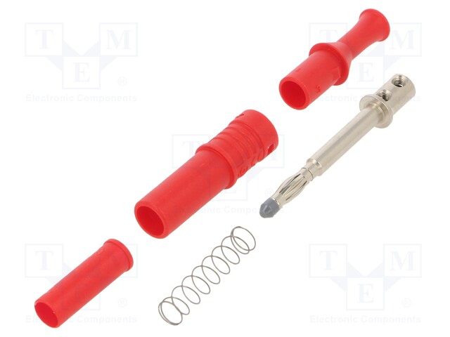 LABORATORY CONNECTOR: 4MM BANANA - PLUG - 36A - PUNAINEN - INSULATED - Banaaniliittimet 4mm - PJP1061-R - 1