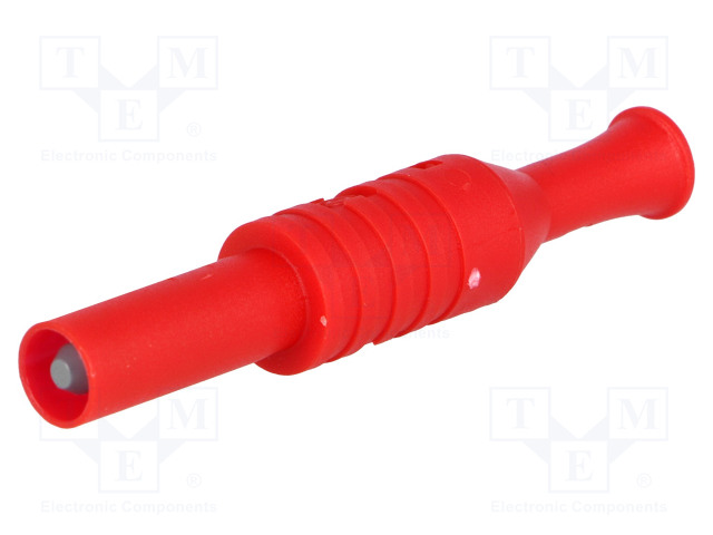 LABORATORY CONNECTOR: 4MM BANANA - PLUG - 36A - 1KVAC - PUNAINEN - INSULATED - Banaaniliittimet 4mm - PJP1065-R - 1