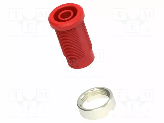 LABORATORY CONNECTOR: 4MM BANANA - SOCKET - PUNAINEN - M3 HOLE - INSULATED - Banaanijatkoliittimet - PJP3273-C-R - 1
