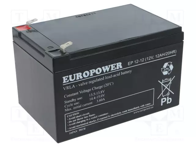 AKKU: LYIJYHAPPO - 12V - 12AH - AGM - AUTOMAATTINEN - EP - Lyijyhyytelöakut - ACCU-EP12-12EUR - 1