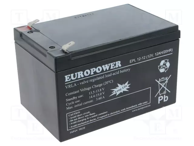 AKKU: LYIJYHAPPO - 12V - 12AH - AGM - AUTOMAATTINEN - EPL - Lyijyhyytelöakut - ACCU-EPL12-12EUR - 1