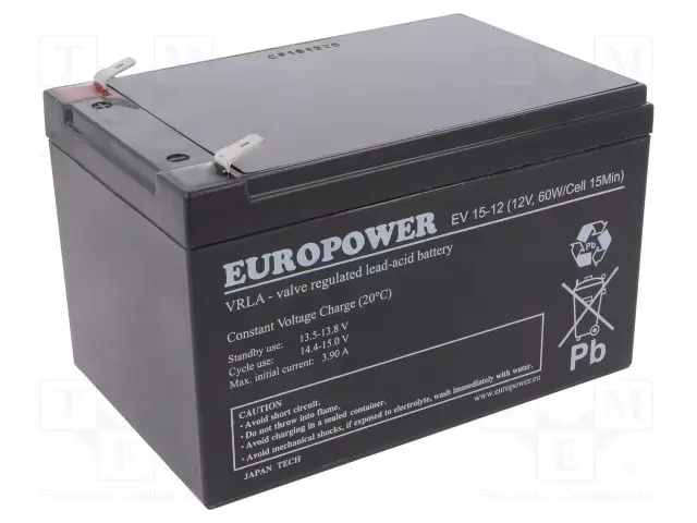 AKKU: LYIJYHAPPO - 12V - 13AH - AGM - AUTOMAATTINEN - EV - Lyijyhyytelöakut - ACCU-EV15-12EUR - 1