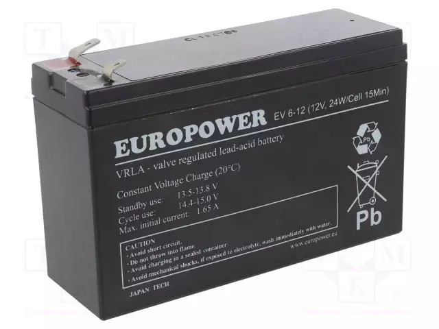AKKU: LYIJYHAPPO - 12V - 5,5AH - AGM - AUTOMAATTINEN - EV - Lyijyhyytelöakut - ACCU-EV6-12EUR - 1