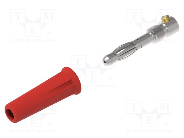 LABORATORY CONNECTOR: 4MM BANANA - PLUG - 36A - 30VAC - 60VDC - PUNAINEN - Banaaniliittimet 4mm - PJP1060-C-R - 1