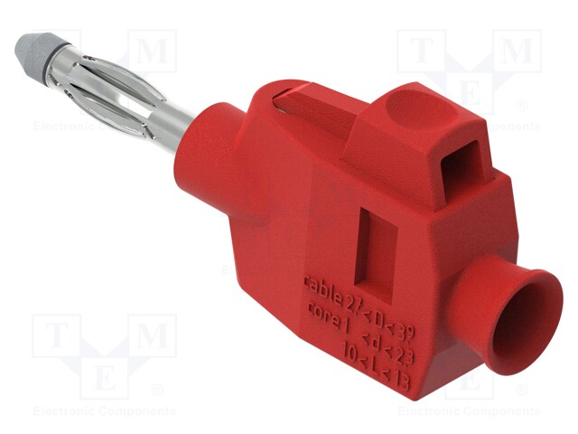 LABORATORY CONNECTOR: 4MM BANANA - PLUG - 36A - 30VAC - 60VDC - PUNAINEN - Banaaniliittimet 4mm - PJP1064-PRO-R - 1
