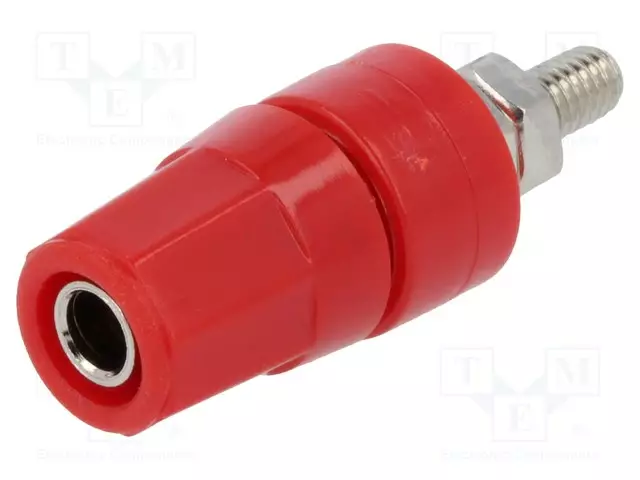 LABORATORY CONNECTOR: 4MM BANANA - SOCKET - 24A - PUNAINEN - NICKEL PLATED - Banaanijatkoliittimet - BS-244GSM-R - 1