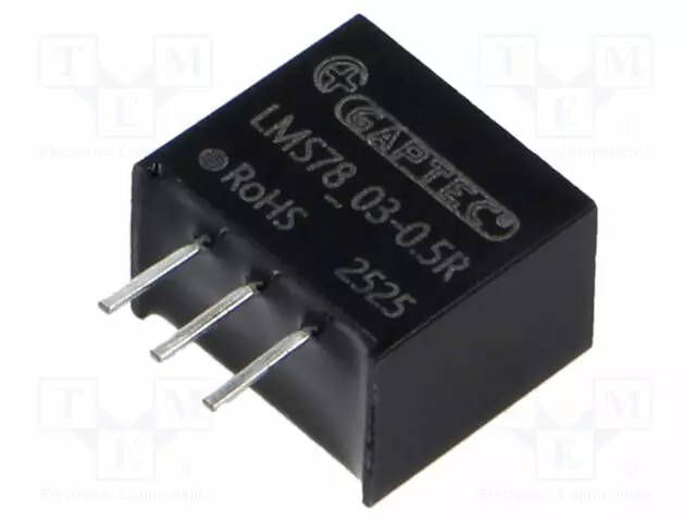 DC/DC MUUNNIN - TULOJÄNNITE 4,75÷36VDC - LÄHTÖJÄNNITE 3,3VDC - ILÄH: 500MA - SIP3 - DC/DC muuntimet - LMS78-03-0.5R - 1