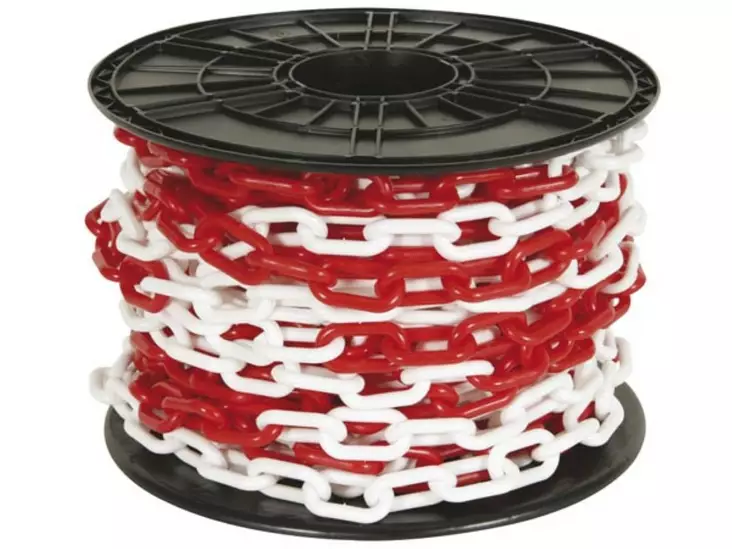 RED/WHITE CHAIN 8mm ON REEL - 25m - Turvakyltit ja varoitustarrat - SCR8R - 1
