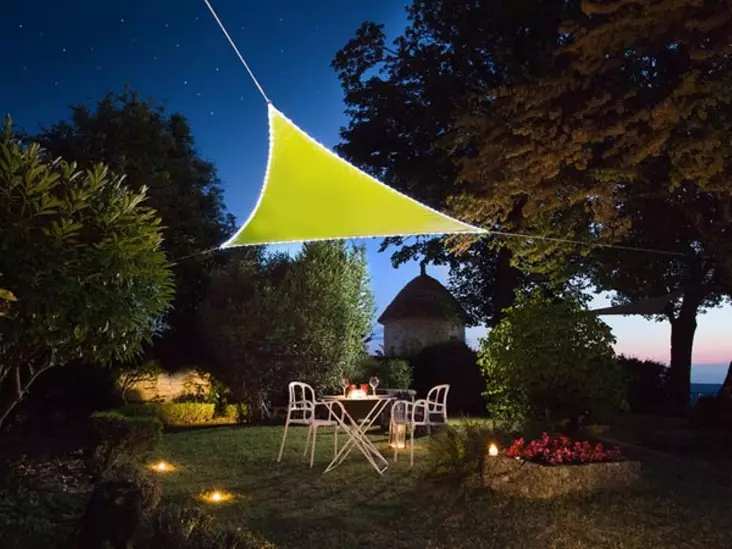 SHADE SAIL WITH BUILT-IN LED BORDER - TRIANGLE - 3.6 x 3.6 x 3.6 m - LEMON GREEN - Piha ja terassikalusteet - GSST36MLEDSPGR - 1