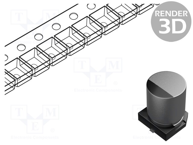 KONDENSAATTORI: HYBRIDI-H: 7,7MM - 33UF - 50VDC - 1,1A - SMD - ESR:OHM - SMD-hybridikondensaattorit - GYA1H330MCQ1GS - 1