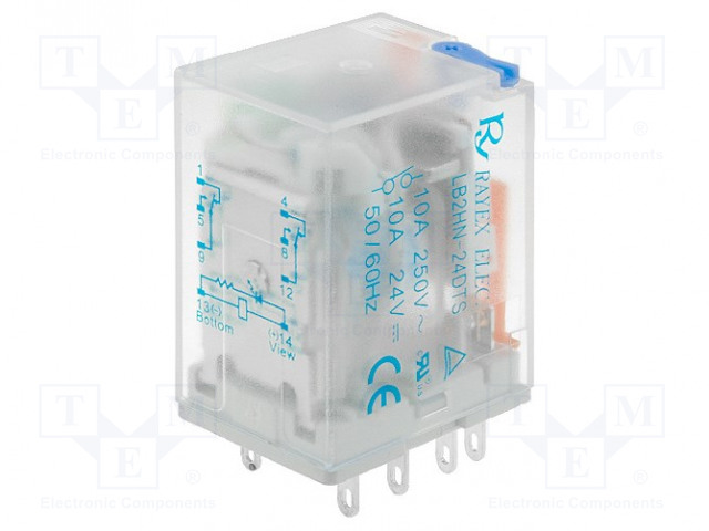 RELE - DPDT - UKELAN: 24VDC - 10A/240VAC - ALUSLEVY - Teollisuusreleet - LB2HN-24DTS - 1