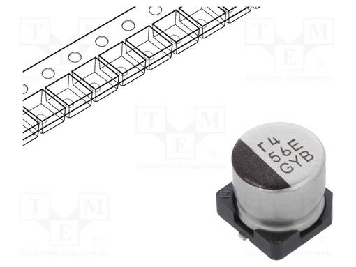 KONDENSAATTORI: HYBRIDI-H: 5,8MM - 56UF - 25VDC - 1,3A - SMD - ESR:OHM - SMD-hybridikondensaattorit - GYB1E560MCQ1GS - 1