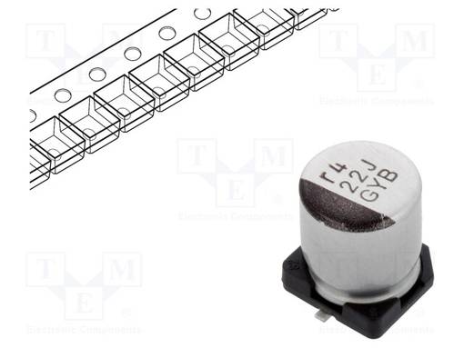 KONDENSAATTORI: HYBRIDI-H: 7,7MM - 22UF - 63VDC - 1,5A - SMD - ESR:OHM - SMD-hybridikondensaattorit - GYB1J220MCQ1GS - 1