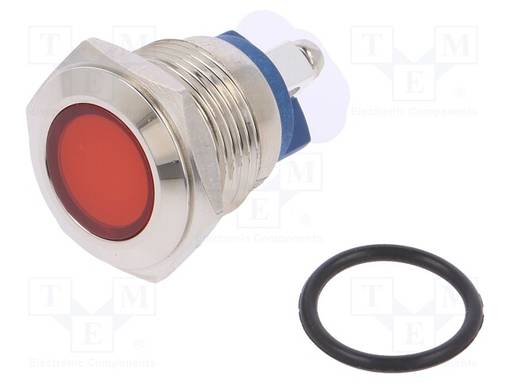 MERKKIVALO: LED - LITTEÄ - PUNAINEN - 24VDC - 24VAC - Ø16MM - MESSINKI - Merkkivalot ja pienoislamput - IND16-24R-S - 1