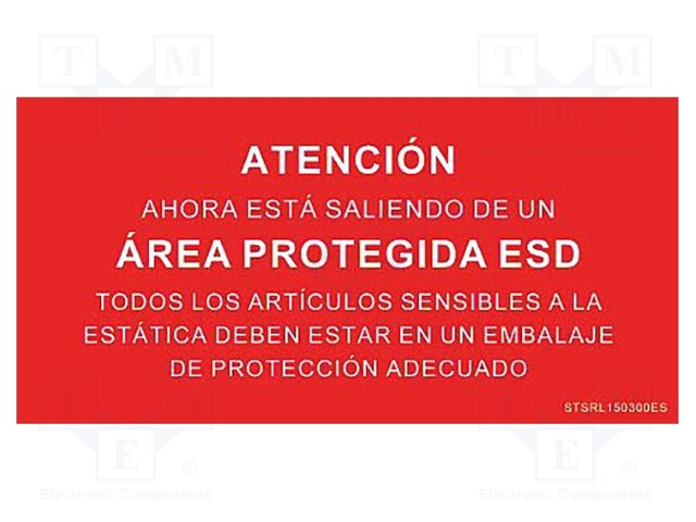 TIEDOTUSTAULU - ESD - 150X300MM - PUNAINEN - KIELI: ES - ESD teipit ja etiketit - PRT-STSRL150300ES - 1