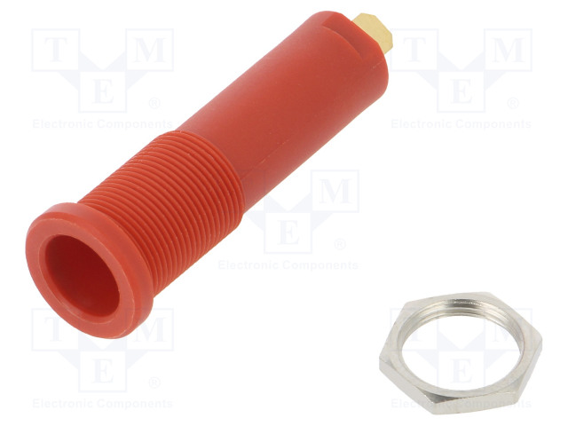 LABORATORY CONNECTOR: 4MM BANANA - SOCKET - 6000V - 16A - PUNAINEN - Banaanijatkoliittimet - HSEB3125LAU-RT - 1