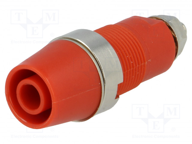 LABORATORY CONNECTOR: 4MM BANANA - SOCKET - 1KV - 32A - PUNAINEN - SCREW - Banaanijatkoliittimet - SAB6922NI-RT - 1