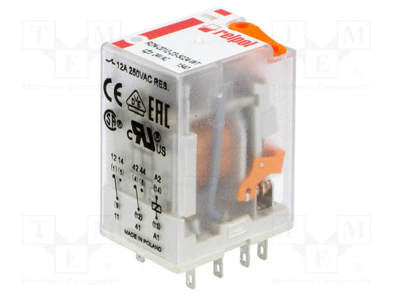 RELE - DPDT - UKELAN: 24VAC - 12A/250VAC - ALUSLEVY - Teollisuusreleet - R2N2012235024WT - 1