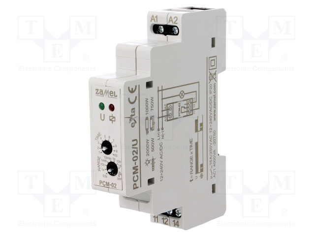 AJASTIN - 0,1S÷10 PÄIVÄÄ - SPDT - 250VAC/16A - UVIRT: 12÷240VAC - PCM - Aikareleet ja ajastimet - PCM-02U - 1