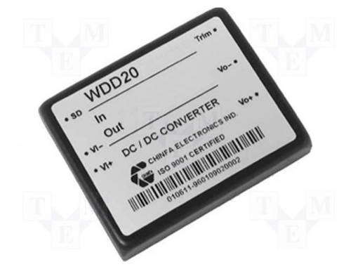 DC/DC MUUNNIN - 20W - TULOJÄNNITE 18÷36VDC - LÄHTÖJÄNNITE 15VDC - ILÄH: 1,33A - WDD20U - DC/DC muuntimet - WDD20-15S2U - 1