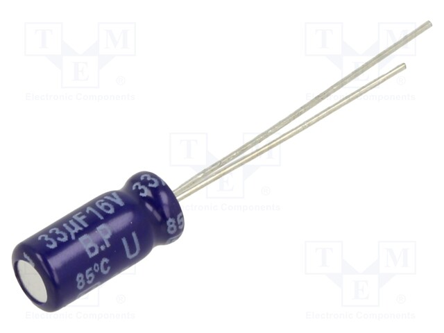 ELEKTROLYYTTIKONDENSAATTORI - BIPOLAARINEN - THT - Elektrolyyttikondensaattorit - pysty - ECEA1CN330U - 1