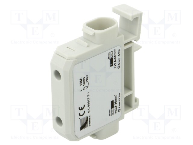 LIITIN: JAKOPALA - 125A - 1KV - DIN-KISKOLLE - RUUVI TERMINAALI - ABS - Kiskoliittimet - PE.4145CU - 1