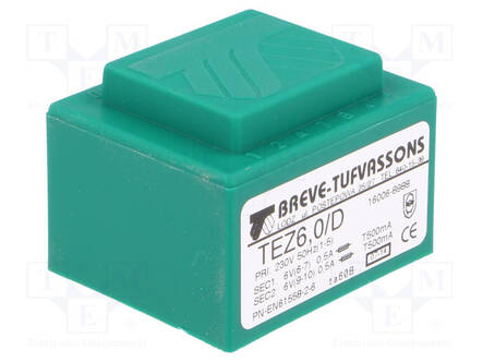 MUUNTAJA - 6VA - 230VAC - 6V - 6V - 500MA - 500MA - PCB - IP00 - Piirilevymuuntajat - TEZ6D6-6V - 1
