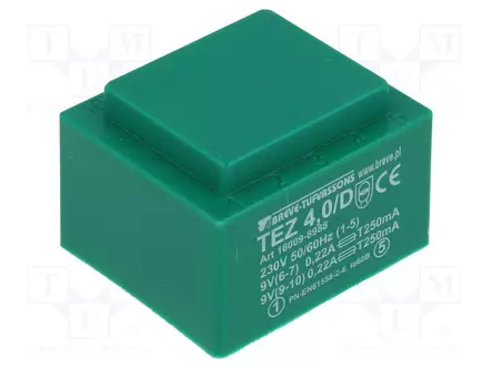 MUUNTAJA - 4VA - 230VAC - 9V - 9V - 222,2MA - 222,2MA - PCB - IP00 - Piirilevymuuntajat - TEZ4D9-9V - 1