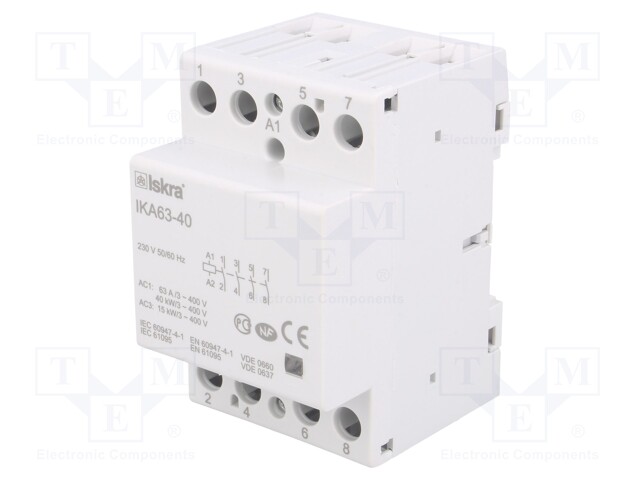 KONTAKTORI: 4-NAPAINEN, ASENNETTAVA - 63A - 230VAC - NO X4 - Kontaktorit - lisätarvikkeet - IKA63-40230V - 1