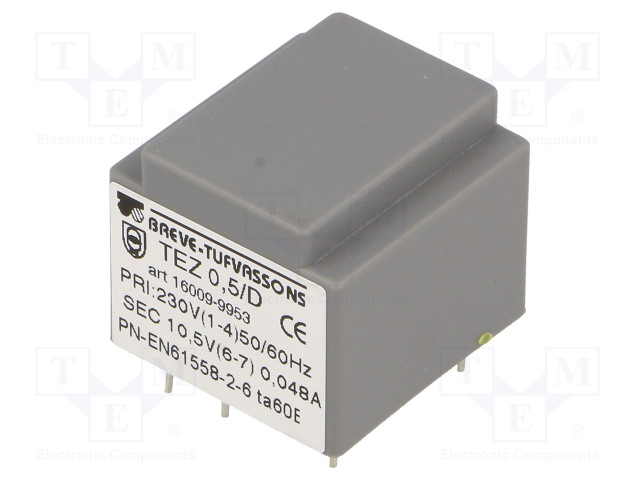 MUUNTAJA - 0,5VA - 230VAC - 10,5V - 47,6MA - PCB - IP00 - TEZ - Piirilevymuuntajat - TEZ0.5D10.5V - 1