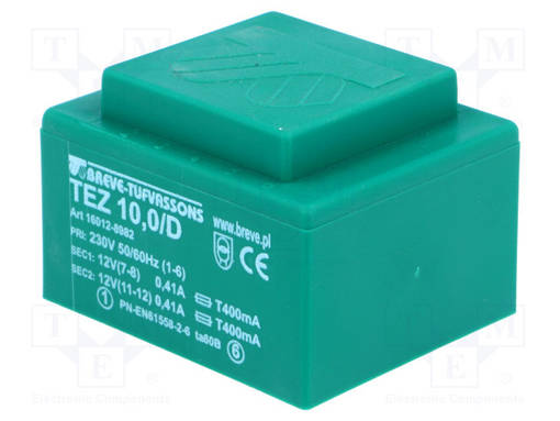 MUUNTAJA - 10VA - 230VAC - 12V - 12V - 416,6MA - 416,6MA - PCB - Piirilevymuuntajat - TEZ10D12-12V - 1