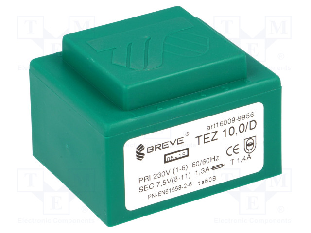 MUUNTAJA - 10VA - 230VAC - 7,5V - 1333,3MA - PCB - IP00 - TEZ - Piirilevymuuntajat - TEZ10D7.5V - 1