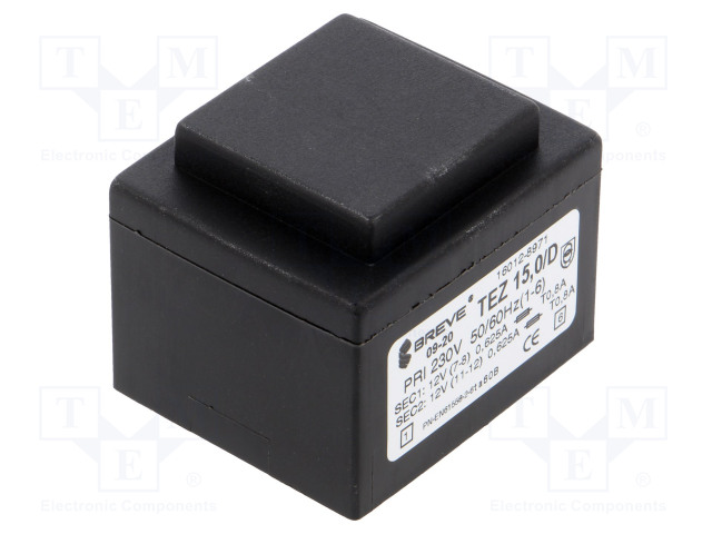 MUUNTAJA - 15VA - 230VAC - 12V - 12V - 625MA - 625MA - PCB - IP00 - Piirilevymuuntajat - TEZ15D12-12V - 1