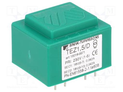 MUUNTAJA - 1,5VA - 230VAC - 18V - 18V - 41,6MA - 41,6MA - PCB - Piirilevymuuntajat - TEZ1.5D18-18V - 1