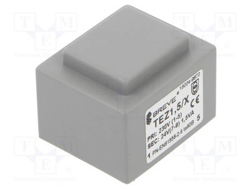 MUUNTAJA - 1,5VA - 230VAC - 24V - 63MA - PCB - IP00 - TEZ - A: 28MM - Piirilevymuuntajat - TEZ1.5X24V - 1