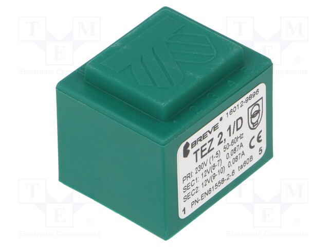 MUUNTAJA - 2,1VA - 230VAC - 12V - 12V - 88MA - 88MA - PCB - IP00 - Piirilevymuuntajat - TEZ2.1D12-12V - 1