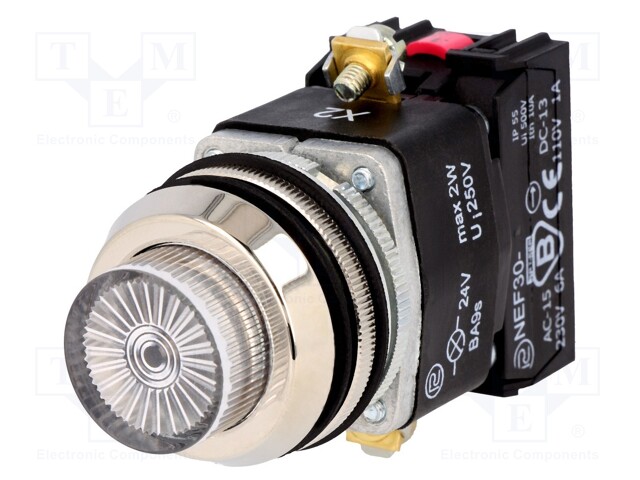 PAINOKYTKIN - 30MM - ASENNOT: 1 - NC + NO - VALKOINEN - 24V - Taulukytkimet, standardi 30mm - NEF30-WLBXY24V - 1