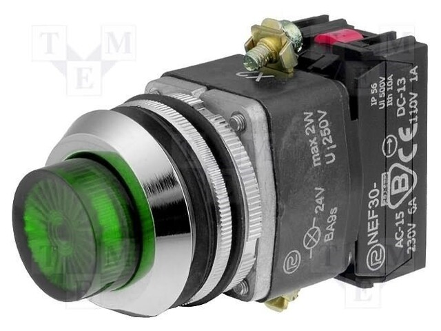 PAINOKYTKIN - 30MM - ASENNOT: 1 - NC + NO - VIHREÄ - 24V - Taulukytkimet, standardi 30mm - NEF30-WLZXY24V - 1