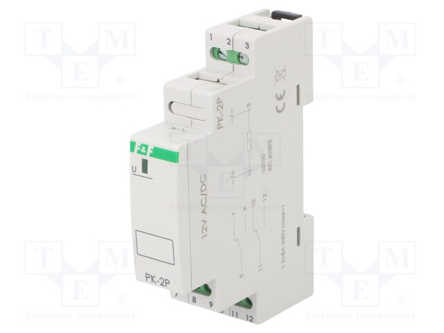 RELE: ASENNUS-MONOSTABIILI - SPDT - UKELAN: 12VAC,12VDC - 8A - IP20 - Asennusreleet - PK-2P-12V - 1