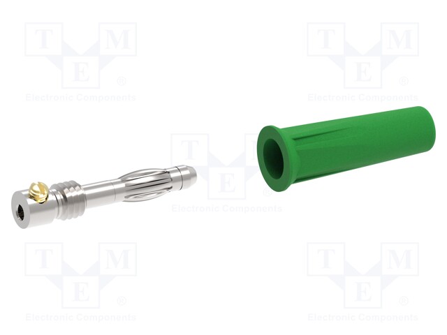 LABORATORY CONNECTOR: 4MM BANANA - PLUG - 36A - 30VAC - 60VDC - VIHREÄ - Banaaniliittimet 4mm - PJP1060-C-V - 1