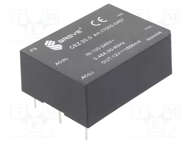 AC/DC MUUNNIN - 20W - TULOJÄNNITE 85÷265VAC,120÷380VDC - LÄHTÖJÄNNITE 12VDC - OUT: 1 - AC/DC muuntimet - CEZ-20.0-23012V - 1