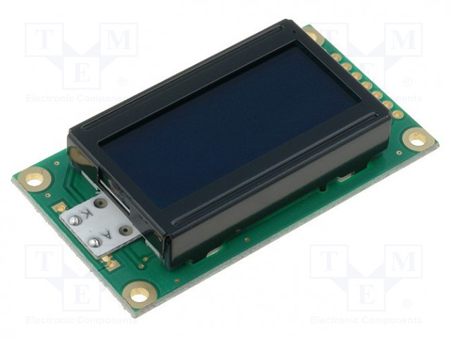 LCD NÄYTTÖ - AAKKOSNUMEERINEN - FSTN NEGATIVE - 8X2 - MUSTA - LED - 2X7 - Aakkosnumeeriset LCD-näytöt - RC0802A-TIY-CSV - 1